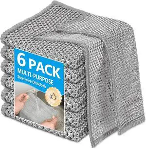 6Pack Multipurpose Wire Dishwashing Rags, Upgrade Non Scratch Wire Dishcloth, for Wet and Dry Use, Reusable Metal Microfiber Cleaning Cloths for Home/Kitchen/Stove 6Pack Multipurpose Wire Dishwashing Rags, Upgrade Non Scratch Wire Dishcloth, for Wet and Dry Use, Reusable Metal Microfiber Cleaning Cloths for Home/Kitchen/Stove