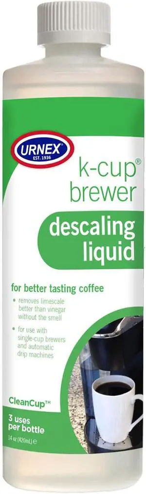 Urnex K-Cup Descaler (3 Uses Per Bottle) - 14 Ounce - CleanCup Descaling Solution Use with Keurig K Cup and Drip Coffee Machine Urnex K-Cup Descaler (3 Uses Per Bottle) - 14 Ounce - CleanCup Descaling Solution Use with Keurig K Cup and Drip Coffee Machine