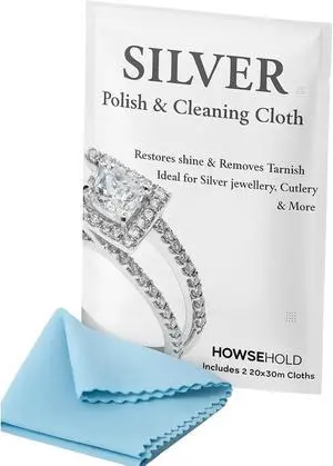 Silver Polishing Cloth (Pack of 2) Jewellery Cleaning and Polishing Cloths for Cleaning Silver, Gold and Platinum - Restores the Shine Silver Polishing Cloth (Pack of 2) Jewellery Cleaning and Polishing Cloths for Cleaning Silver, Gold and Platinum - Restores the Shine