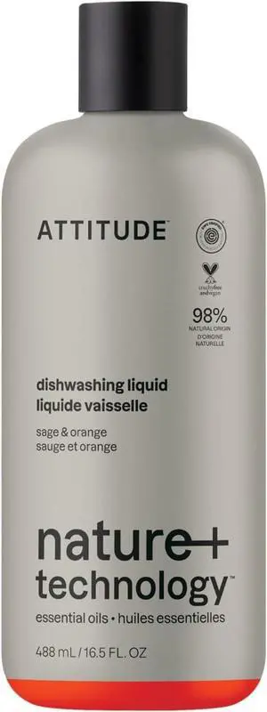 ATTITUDE Dish Soap, Infused with Essential Oils, Plant-Based Ingredients, EWG Verified, Great for Clean and Sparkling Dishes, Vegan Dishwashing Liquid, Orange & Sage, 488 mL ATTITUDE Dish Soap, Infused with Essential Oils, Plant-Based Ingredients, EWG Verified, Great for Clean and Sparkling Dishes, Vegan Dishwashing Liquid, Orange & Sage, 488 mL