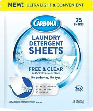 Carbona Laundry Detergent Sheets | Eco-Friendly Washing Detergent | Up to 50 Loads (25 Sheets) | Stain Remover | No Perfume or Dyes | Free & Clear Carbona Laundry Detergent Sheets | Eco-Friendly Washing Detergent | Up to 50 Loads (25 Sheets) | Stain Remover | No Perfume or Dyes | Free & Clear