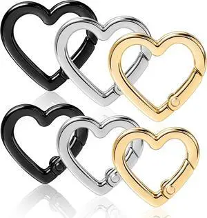 Tyqour 6 Pcs Heart Carabiner, Small Carabiner Keychain Clip, Cute Heart Shaped Carabiner, Key Ring for Camping Accessories, Backpack Water Bottle Zinc Alloy Accessory (Gold, Silver, Black) Tyqour 6 Pcs Heart Carabiner, Small Carabiner Keychain Clip, Cute Heart Shaped Carabiner, Key Ring for Camping Accessories, Backpack Water Bottle Zinc Alloy Accessory (Gold, Silver, Black)