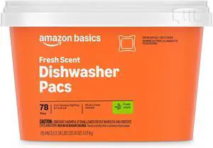Amazon Basics Dishwasher Detergent Pacs, Fresh Scent, 78 Count Amazon Basics Dishwasher Detergent Pacs, Fresh Scent, 78 Count