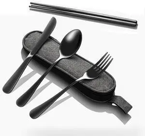 Matte Black 5-Piece Stainless Steel Travel Utensil Set with Waterproof Case, Reusable Portable Flatware Includes Knife, Fork, Spoon, Chopsticks for Camping, Office, Picnic & Daily Use Matte Black 5-Piece Stainless Steel Travel Utensil Set with Waterproof Case, Reusable Portable Flatware Includes Knife, Fork, Spoon, Chopsticks for Camping, Office, Picnic & Daily Use