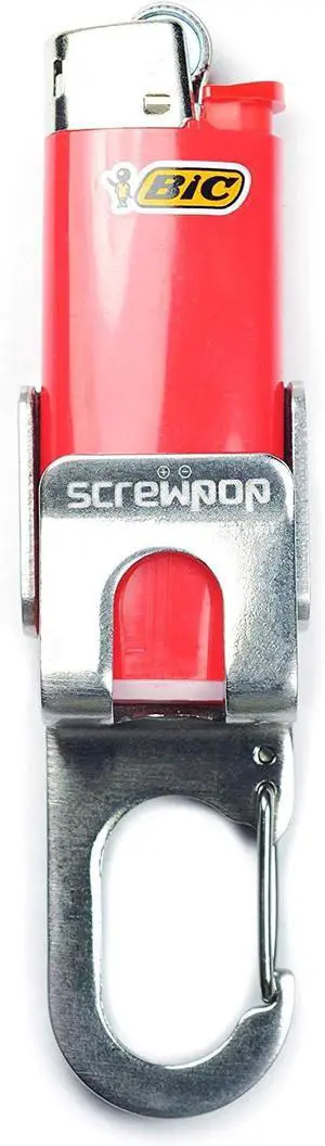 Screwpop Bic Standard Full-Size Lighter Holder Keychain Multi Tool with Carabiner Clip and Bottle Opener Stainless Steel Construction (Lighter Not Included) Screwpop Bic Standard Full-Size Lighter Holder Keychain Multi Tool with Carabiner Clip and Bottle Opener Stainless Steel Construction (Lighter Not Included)