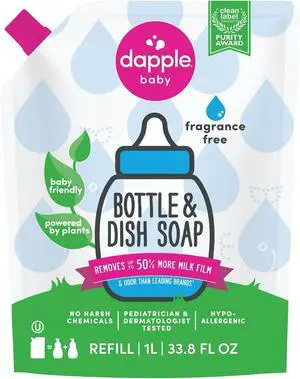 Dapple Refill Pack Baby Bottle and Dish Liquid, Fragrance Free, 33.8 Fluid Ounce Dapple Refill Pack Baby Bottle and Dish Liquid, Fragrance Free, 33.8 Fluid Ounce