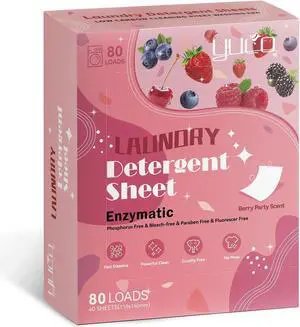 YUCO Laundry Detergent Sheets Berry Scent 80 Loads Eco Laundry Soap Washer Sheet, Liquidless Washing Detergent Sheets for Laundry for Travel, Plastic Free, Hypoallergenic YUCO Laundry Detergent Sheets Berry Scent 80 Loads Eco Laundry Soap Washer Sheet, Liquidless Washing Detergent Sheets for Laundry for Travel, Plastic Free, Hypoallergenic