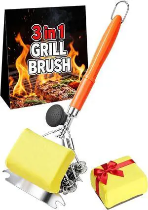 Magnetic 3-in-1 Bristle-Free Grill Brush & Scraper with Power Press Handle & Lock, 18" Detachable BBQ Cleaner for Heavy Duty Grime - Summer BBQ Essential for 2026 - Orange Magnetic 3-in-1 Bristle-Free Grill Brush & Scraper with Power Press Handle & Lock, 18" Detachable BBQ Cleaner for Heavy Duty Grime - Summer BBQ Essential for 2026 - Orange