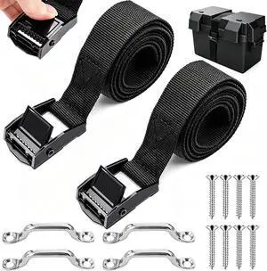 2 PCS 1" x 4ft Battery Tie Down Strap kit,Battery Hold Down Strap with Stainless Steel Cam Buckle,4 Stainless Steel Eye Strap Mounts, 8 SS Screws for Boats, Luggage Belt, Cars 2 PCS 1" x 4ft Battery Tie Down Strap kit,Battery Hold Down Strap with Stainless Steel Cam Buckle,4 Stainless Steel Eye Strap Mounts, 8 SS Screws for Boats, Luggage Belt, Cars