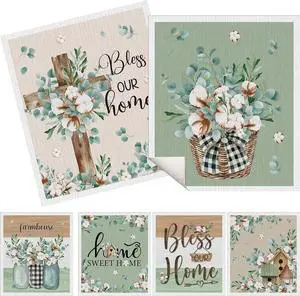 Swedish Dishcloths for Kitchen, 6 Pack Farmhouse Eucalyptus and Cotton Flower Reusable Paper Towels, Non-Scratch Swedish Dish Cloths Super Absorbent Cellulose Sponge Cloths Swedish Dishcloths for Kitchen, 6 Pack Farmhouse Eucalyptus and Cotton Flower Reusable Paper Towels, Non-Scratch Swedish Dish Cloths Super Absorbent Cellulose Sponge Cloths
