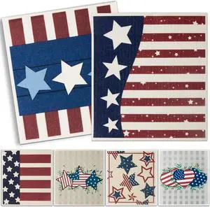 4th of July 6 Packs Swedish Kitchen Dish Cloths - American Flags Reusable Paper Towels for Counters & Dishes - Eco-Friendly Cellulose Sponge Cloth 4th of July 6 Packs Swedish Kitchen Dish Cloths - American Flags Reusable Paper Towels for Counters & Dishes - Eco-Friendly Cellulose Sponge Cloth