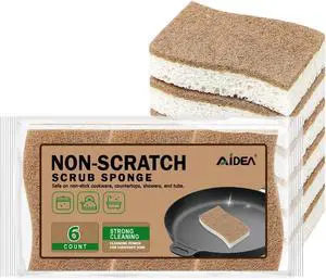 AIDEA Sponges Non Scratch, 6Count, Natural Sponge for Non Stick Cookware | Sponges Kitchen, Cellulose Scrub Sponge for Dishes, Cleaning Power for Kitchen, Bathroom, Household AIDEA Sponges Non Scratch, 6Count, Natural Sponge for Non Stick Cookware | Sponges Kitchen, Cellulose Scrub Sponge for Dishes, Cleaning Power for Kitchen, Bathroom, Household