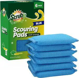 SCRUBIT Multi-Purpose Scouring Pad - Non-Scratch Cleaning Sponges for Pots, Pans, Dishes, Utensils & Non-Stick Cookware - Scrubbing Pads Use for Kitchen, Bathroom - 6 Pack Dish Sponge - (Blue) SCRUBIT Multi-Purpose Scouring Pad - Non-Scratch Cleaning Sponges for Pots, Pans, Dishes, Utensils & Non-Stick Cookware - Scrubbing Pads Use for Kitchen, Bathroom - 6 Pack Dish Sponge - (Blue)