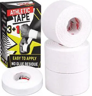 White Athletic Tape for Sports with Extra Finger Tape - 3+1 Set | Easy-Tear, Sweat-Resistant & No Residue Tape for Boxing, Football, Climbing or Gymnastics for Wrist, Ankle & Hand Protection White Athletic Tape for Sports with Extra Finger Tape - 3+1 Set | Easy-Tear, Sweat-Resistant & No Residue Tape for Boxing, Football, Climbing or Gymnastics for Wrist, Ankle & Hand Protection