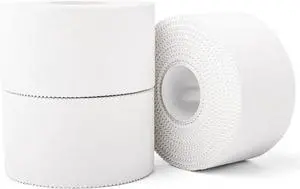 (3 Pack) White Athletic Sports Tape, Very Strong Easy Tear No Sticky Residue Tape for Athlete & Sport Trainers & First Aid Injury Wrap,Suitable for Bats,Tennis,Gymnastics & Boxing1.5in X 35ft (3 Pack) White Athletic Sports Tape, Very Strong Easy Tear No Sticky Residue Tape for Athlete & Sport Trainers & First Aid Injury Wrap,Suitable for Bats,Tennis,Gymnastics & Boxing1.5in X 35ft