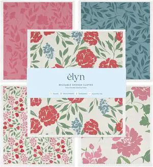 ELYN Swedish Dishcloths, Reusable & Washable Sponge Cloths, Absorbent Cleaning Paper Towels for Kitchen, Dishes, Counters and More, 5 Pack, Assorted Soft Botanical Patterns ELYN Swedish Dishcloths, Reusable & Washable Sponge Cloths, Absorbent Cleaning Paper Towels for Kitchen, Dishes, Counters and More, 5 Pack, Assorted Soft Botanical Patterns