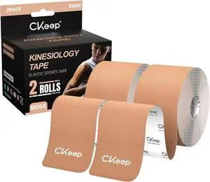 CKeep Kinesiology Tape, Uncut Premium Elastic Athletic Tape 2 Rolls, Beige | Original Cotton Latex Free Kinetic Tape, Breathable & Waterproof Sports Tape for Muscle and Joint Support, 2inch x 16ft CKeep Kinesiology Tape, Uncut Premium Elastic Athletic Tape 2 Rolls, Beige | Original Cotton Latex Free Kinetic Tape, Breathable & Waterproof Sports Tape for Muscle and Joint Support, 2inch x 16ft