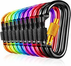 10 Pack 2.3Inch Aluminum D Ring Key Rings Hiking Clips Locking Carabiner for Hiking Camping Fishing and Outdoor UseClips with Screw Gate Multicolored 10 Pack 2.3Inch Aluminum D Ring Key Rings Hiking Clips Locking Carabiner for Hiking Camping Fishing and Outdoor UseClips with Screw Gate Multicolored