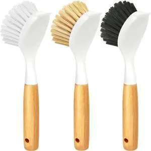 Holikme 3 Pack Dish Brush with Bamboo Handle Cleaning Brush,White Black | Dish Brushes Vegetable Scrubber Round Natural Scrub Brush Cleaning Kit for Cleaning Saucepans, Pots, Pans and Vegetables Holikme 3 Pack Dish Brush with Bamboo Handle Cleaning Brush,White Black | Dish Brushes Vegetable Scrubber Round Natural Scrub Brush Cleaning Kit for Cleaning Saucepans, Pots, Pans and Vegetables