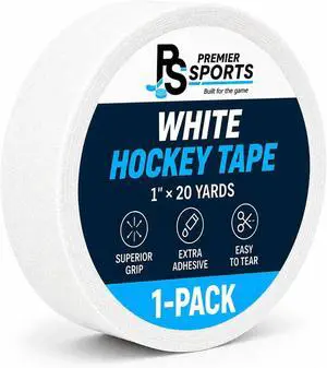 Premier Sports White Cloth Hockey Stick Tape 1" x 20 yd Strong Grip | Long-Lasting Adhesive Stick Tape for Hockey, Baseball, Lacrosse & Softball Pro Grade Premier Sports White Cloth Hockey Stick Tape 1" x 20 yd Strong Grip | Long-Lasting Adhesive Stick Tape for Hockey, Baseball, Lacrosse & Softball Pro Grade