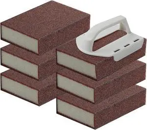 6 Pack Magic Carborundum Sponge with 1 Handle Rust Scrubber for Cookware | High Density Emery Pads Remove Burnt Grease Grime on Pots Pans Sinks Grills Stovetops Kitchen Bathroom Surfaces, Metal Tools 6 Pack Magic Carborundum Sponge with 1 Handle Rust Scrubber for Cookware | High Density Emery Pads Remove Burnt Grease Grime on Pots Pans Sinks Grills Stovetops Kitchen Bathroom Surfaces, Metal Tools