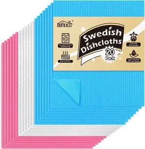 HOMEXCEL Swedish Dishcloths for Kitchen, 20 Pack Reusable Sponge Dish Cloth for Kitchen and Cleaning Counters, Super Absorbent Paper Towels (Blue/White/Pink) HOMEXCEL Swedish Dishcloths for Kitchen, 20 Pack Reusable Sponge Dish Cloth for Kitchen and Cleaning Counters, Super Absorbent Paper Towels (Blue/White/Pink)