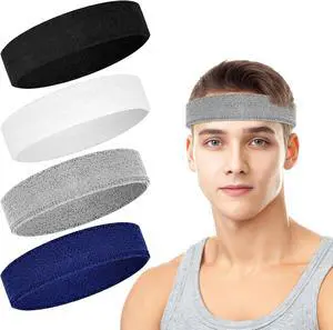 4 Pack Cotton Terry Sweat Headbands for Men Women Running Gym | 4 pack soft cotton terry headbands, Stretch 7 to 15 inches, Sweat-wicking, stays put for running, tennis, basketball & yoga 4 Pack Cotton Terry Sweat Headbands for Men Women Running Gym | 4 pack soft cotton terry headbands, Stretch 7 to 15 inches, Sweat-wicking, stays put for running, tennis, basketball & yoga