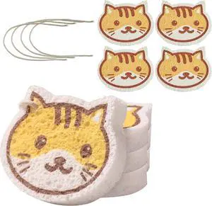 JOYMOOP Cartoon Kitchen Sponge, Cellulose Sponges for Cleaning, 4 Pack Non-Scratch Sponges for Dishes, Reusable Sponge for Household Cleaning - Kitten Pattern JOYMOOP Cartoon Kitchen Sponge, Cellulose Sponges for Cleaning, 4 Pack Non-Scratch Sponges for Dishes, Reusable Sponge for Household Cleaning - Kitten Pattern