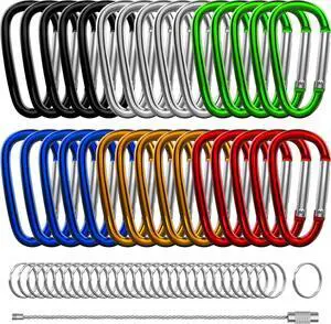30PCS Aluminum Carabiner Clips, 2" D Shape Spring Snap Hooks Carabiner with 30PCS Keyring Keychain Hook 30PCS Aluminum Carabiner Clips, 2" D Shape Spring Snap Hooks Carabiner with 30PCS Keyring Keychain Hook