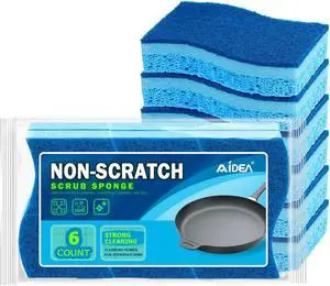 AIDEA Sponges Kitchen, 6Count, Non-Scratch Scrub Sponge, Sponge for Dishes | Kitchen Sponges for Non-Stick Cookware, Cleans Fast Without Scratching, Cleaning Power for Kitchen, Bathroom, Household AIDEA Sponges Kitchen, 6Count, Non-Scratch Scrub Sponge, Sponge for Dishes | Kitchen Sponges for Non-Stick Cookware, Cleans Fast Without Scratching, Cleaning Power for Kitchen, Bathroom, Household