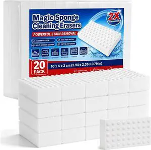 20 Pack 2X Compressed Magic Eraser Sponge, Thick Melamine Cleaning Sponge | Multifunctional Compressed Sponge Removes Dirt, Grease, Crayon Marks, For use in Kitchen, Bathroom, Wall Surface, Sink, Car 20 Pack 2X Compressed Magic Eraser Sponge, Thick Melamine Cleaning Sponge | Multifunctional Compressed Sponge Removes Dirt, Grease, Crayon Marks, For use in Kitchen, Bathroom, Wall Surface, Sink, Car