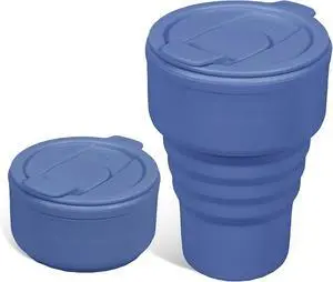 Collapsible Silicone Camping Cups 13oz - Leakproof Travel Mug with Lid, Portable Foldable Bottle for Camping Hiking Office (BPA Free, Dishwasher Safe) - Blue Collapsible Silicone Camping Cups 13oz - Leakproof Travel Mug with Lid, Portable Foldable Bottle for Camping Hiking Office (BPA Free, Dishwasher Safe) - Blue