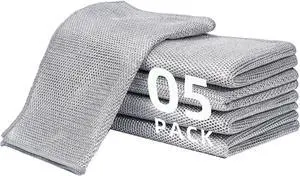 5 Pack Extra Large Non Scratch Wire Dishcloths, 30x30cm Double-Layer Silver Thread Kitchen Cleaning Rags, Dual-Sided Wet & Dry Reusable Steel Wire Dish Cloths for Cookware, Sinks, Stovetops 5 Pack Extra Large Non Scratch Wire Dishcloths, 30x30cm Double-Layer Silver Thread Kitchen Cleaning Rags, Dual-Sided Wet & Dry Reusable Steel Wire Dish Cloths for Cookware, Sinks, Stovetops