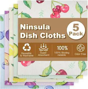 Ninsula Dish Cloths 5 Pack, Absorbent Cellulose Sponge Dishcloths for Kitchen, No Odor Biodegradable Reusable Kitchen Towels (Watercolor-Style Fruit Patterns) Ninsula Dish Cloths 5 Pack, Absorbent Cellulose Sponge Dishcloths for Kitchen, No Odor Biodegradable Reusable Kitchen Towels (Watercolor-Style Fruit Patterns)