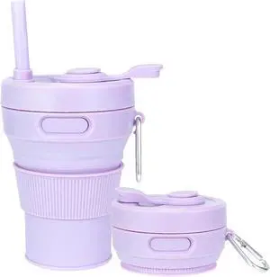 Silicone Collapsible Travel Mug Purple 15oz / 450ml - Leak-Proof Reusable Silicone Water Bottle for Hot and Cold Beverages - Travel Office and Home - Dishwasher Safe - Straw Included Silicone Collapsible Travel Mug Purple 15oz / 450ml - Leak-Proof Reusable Silicone Water Bottle for Hot and Cold Beverages - Travel Office and Home - Dishwasher Safe - Straw Included