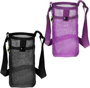 2 PCS Mesh Water Bottle Carrier with Adjustable Shoulder, Water Bottle Holder with Strap, Light Bottles Sling Bag for Hiking, Walking, Camping, Travel (Purple, Black) 2 PCS Mesh Water Bottle Carrier with Adjustable Shoulder, Water Bottle Holder with Strap, Light Bottles Sling Bag for Hiking, Walking, Camping, Travel (Purple, Black)