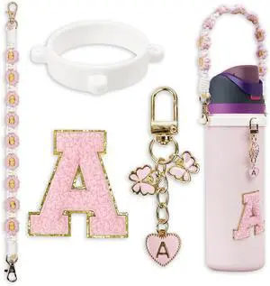 Compatible with Owala Water Bottle Accessories, Cute Letter Charm Set with Boho Handle Strap, Monogram Sticker, Silicone Ring, Keychain Decoration, for FreeSip 24 32 40oz, Owala Kids, Tumbler Gift Compatible with Owala Water Bottle Accessories, Cute Letter Charm Set with Boho Handle Strap, Monogram Sticker, Silicone Ring, Keychain Decoration, for FreeSip 24 32 40oz, Owala Kids, Tumbler Gift