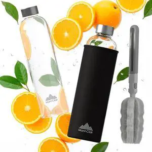 Mont-Clair Kristal Borosilicate Glass Water Bottle 18 oz with Neoprene Sleeve - Leak Proof + BPA Free - Hot & Cold Drinks - Ideal for Adult, Kids, Travel, Sports, Gym, Running - Black Mont-Clair Kristal Borosilicate Glass Water Bottle 18 oz with Neoprene Sleeve - Leak Proof + BPA Free - Hot & Cold Drinks - Ideal for Adult, Kids, Travel, Sports, Gym, Running - Black