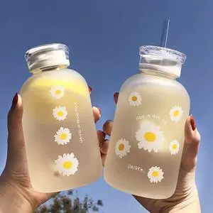 480ml Milk Juice Cute Water Bottle with Scale 2 Lids Little daisy Matte Portable Transparent Water Cup Glass Bottles Creative Handy Cup (1Pcs Six Flowers) 480ml Milk Juice Cute Water Bottle with Scale 2 Lids Little daisy Matte Portable Transparent Water Cup Glass Bottles Creative Handy Cup (1Pcs Six Flowers)