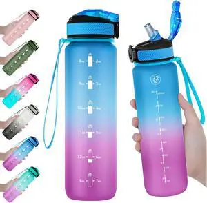 EYQ 32oz Water Bottle with Straw, Time Marker, Blue Purple | Blue Purple Tritan, BPA Free, Time Marker, Leakproof Lock Lid, Wide Mouth, for Gym, School, Office and Travel EYQ 32oz Water Bottle with Straw, Time Marker, Blue Purple | Blue Purple Tritan, BPA Free, Time Marker, Leakproof Lock Lid, Wide Mouth, for Gym, School, Office and Travel