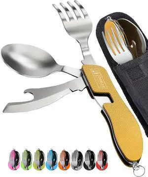 Orblue 4-in-1 Camping Eating Utensils, 2-Pack - Portable Spoon, Fork, Knife & Bottle Opener Combo Set - Stainless Steel Flatware with Detachable Fork - Travel, Backpacking Cutlery Multitool, Yellow Orblue 4-in-1 Camping Eating Utensils, 2-Pack - Portable Spoon, Fork, Knife & Bottle Opener Combo Set - Stainless Steel Flatware with Detachable Fork - Travel, Backpacking Cutlery Multitool, Yellow