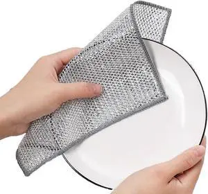 Metal Mesh Cleaning Cloths, 10-Pack 7.9" Dual-Layer Scrubbers | Steel wire & chemical fibers, non-scratch, 2-layer, 7.9" x 7.9", for dishes, cookware, stovetops, sinks, reusable Metal Mesh Cleaning Cloths, 10-Pack 7.9" Dual-Layer Scrubbers | Steel wire & chemical fibers, non-scratch, 2-layer, 7.9" x 7.9", for dishes, cookware, stovetops, sinks, reusable