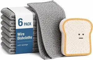 Non Scratch Wire Dishcloths 6 Pack with Kitchen Sponge | 6 wire dishcloths plus 1 sponge for dishes, pots, pans, sinks, stovetops, counters, and daily kitchen cleaning. Non Scratch Wire Dishcloths 6 Pack with Kitchen Sponge | 6 wire dishcloths plus 1 sponge for dishes, pots, pans, sinks, stovetops, counters, and daily kitchen cleaning.