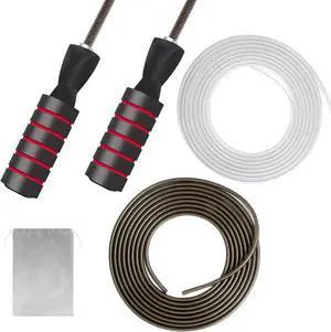 Adjustable Jump Rope with 2 Coated Steel Cables 360° Ball Bearing TangleFree Speed Skipping Rope, Soft EVA Foam Grip, 9.84FT Ropes & Carry Bag for Kids, Men, Women, Fitness, Cardio Adjustable Jump Rope with 2 Coated Steel Cables 360° Ball Bearing TangleFree Speed Skipping Rope, Soft EVA Foam Grip, 9.84FT Ropes & Carry Bag for Kids, Men, Women, Fitness, Cardio