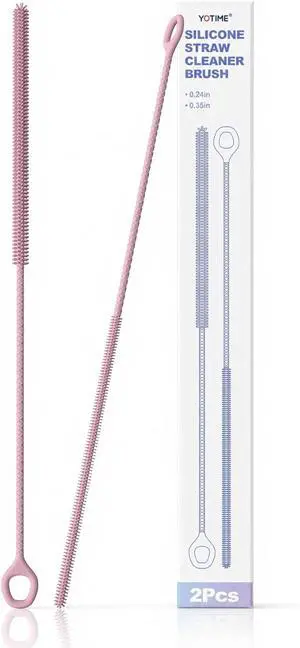 YOTIME Straw Cleaner Brush Extra Long 12.6 inch, 2Pcs Reusable Silicone Straw Brush for Sippy Cup, Water Bottle and Tubes, 6mm+9mm, Pink YOTIME Straw Cleaner Brush Extra Long 12.6 inch, 2Pcs Reusable Silicone Straw Brush for Sippy Cup, Water Bottle and Tubes, 6mm+9mm, Pink