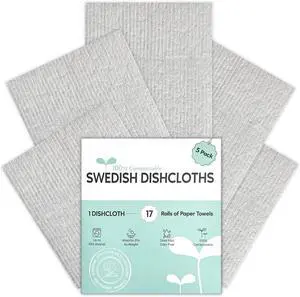 Swedish Dishcloths for Kitchen, 5 Pack Swedish Dish Cloths, Ultra Absorbent Reusable Paper Towels, Cellulose Sponge Cloths, Quick Drying, No Odor, Dishwasher Safe Grey Swedish Dishcloths for Kitchen, 5 Pack Swedish Dish Cloths, Ultra Absorbent Reusable Paper Towels, Cellulose Sponge Cloths, Quick Drying, No Odor, Dishwasher Safe Grey