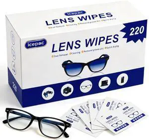 Lens Cleaning Wipes, 220 Count Individually Wrapped Pre-Moistened, Quick-Drying for Eyeglasses, Sunglasses, Camera Lenses | Portable for Travel & Office Lens Cleaning Wipes, 220 Count Individually Wrapped Pre-Moistened, Quick-Drying for Eyeglasses, Sunglasses, Camera Lenses | Portable for Travel & Office