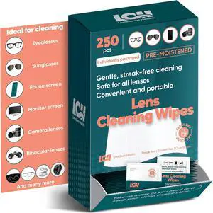 250 CT Lens Wipes for Eyeglasses - Pre-Moistened, Individually Wrapped Eye Glasses Cleaner Wipes - Streak-Free & Scratch-Free Glasses Wipes for Sunglasses, Camera Lenses & Phone Screen Wipes 250 CT Lens Wipes for Eyeglasses - Pre-Moistened, Individually Wrapped Eye Glasses Cleaner Wipes - Streak-Free & Scratch-Free Glasses Wipes for Sunglasses, Camera Lenses & Phone Screen Wipes