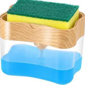 Innovative Bambo Style Dish Soap Dispenser for Kitchen Sink with Sponge Holder, 13 oz Refillable Kitchen Soap Dispenser, Countertop Soap Pump for Dishwashing Liquid, Kitchen Sink Organizer Innovative Bambo Style Dish Soap Dispenser for Kitchen Sink with Sponge Holder, 13 oz Refillable Kitchen Soap Dispenser, Countertop Soap Pump for Dishwashing Liquid, Kitchen Sink Organizer