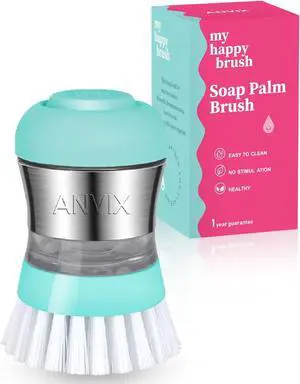 Soap Dispensing Palm Brush, Dish Scrubber with Built-in Soap Dispenser, Stainless Steel Body, Replaceable Brush Head, Non-Scratch Nylon Bristles for Dishes, Nonstick Cookware - Tiffany Blue Soap Dispensing Palm Brush, Dish Scrubber with Built-in Soap Dispenser, Stainless Steel Body, Replaceable Brush Head, Non-Scratch Nylon Bristles for Dishes, Nonstick Cookware - Tiffany Blue